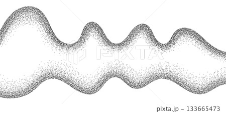 Dotted sand grain texture wavy pattern background. Abstract dot stipple waves, black noise dotted lines, sand texture, grainy effect. Vector illustration isolated on white. 133665473