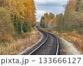 Railway line in the autumn forest. 133666127