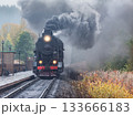 Steam retro train approaches to the platform. 133666183