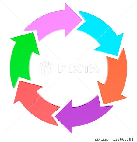 Colorful circular arrow cycle diagram. 3D rendering Colorful circular arrow cycle diagram. 3D rendering 133666391
