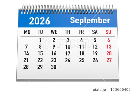 September 2026 desk calendar. 3D rendering 133666403