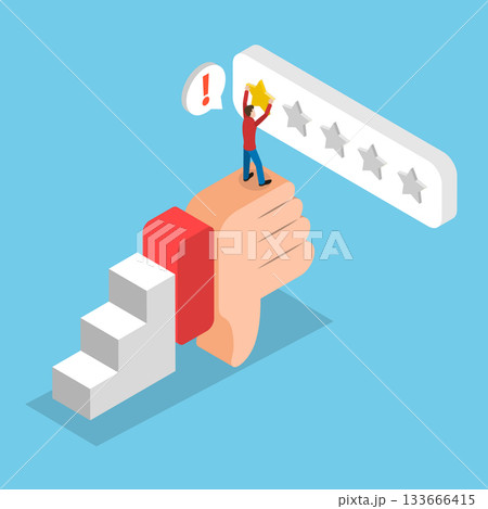 3D Isometric Flat Vector Illustration of Bad User Rating, Negative Feedback Leads To Low Ratings From Dissatisfied Customers. 3D Isometric Flat Vector Illustration of Bad User Rating, Negative Feedback Leads To Low Ratings From Dissatisfied Customers. 133666415