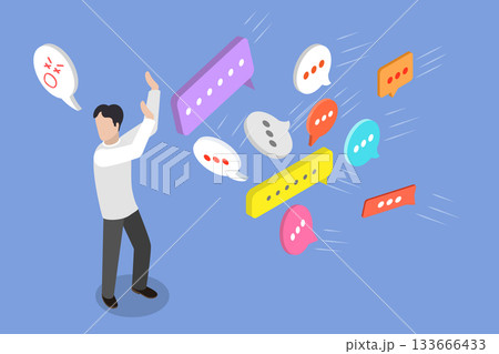 3D Isometric Flat Vector Illustration of Fake News, The Problem Of Information Overload, How To Avoid Spam And Excessive Data Sharing 133666433