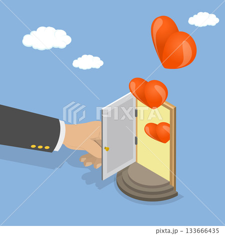 3D Isometric Flat Vector Illustration of Open Relationship , Unlocking Doors With Heartfelt Hospitality 3D Isometric Flat Vector Illustration of Open Relationship , Unlocking Doors With Heartfelt Hospitality 133666435