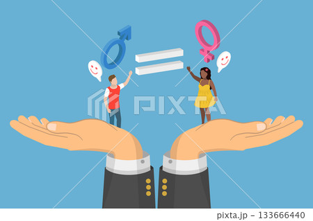 3D Isometric Flat Vector Illustration of Gender Equality, Cheerful Man And Woman Giving High Five While Standing Together 133666440