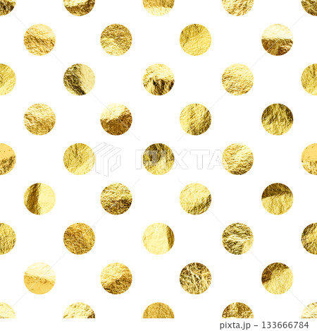 Gold foil seamless texture, shiny handmade circles. Golden glittering pattern. Shining hand drawn background. Wedding, greeting card decoration elements. Modern minimalist art. Vector illustration Gold foil seamless texture, shiny handmade circles. Golden glittering pattern. Shining hand drawn background. Wedding, greeting card decoration elements. Modern minimalist art. Vector illustration 133666784
