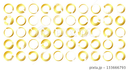 Golden grunge circles, brush strokes, lines, ink smudges, hand-drawn scribble shapes. Handmade sketchy marks, acrylic stains, charcoal streaks. Paint textures, dry brush effect. Vector illustration Golden grunge circles, brush strokes, lines, ink smudges, hand-drawn scribble shapes. Handmade sketchy marks, acrylic stains, charcoal streaks. Paint textures, dry brush effect. Vector illustration 133666793
