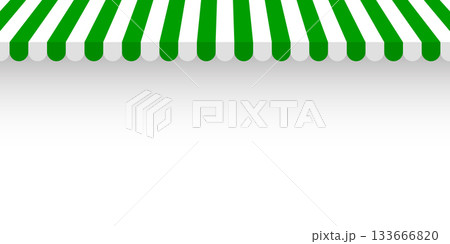 Shop sunshade. Realistic striped cafe awning. Outdoor market tent. Roof canopy. Summer street store. Vector illustration Shop sunshade. Realistic striped cafe awning. Outdoor market tent. Roof canopy. Summer street store. Vector illustration 133666820