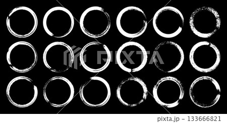 Grunge circles, brush strokes, lines, ink smudges, hand-drawn scribble shapes. Handmade sketchy marks, acrylic stains, charcoal streaks. Paint textures, dry brush effect. Vector illustration 133666821
