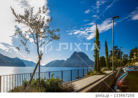 View on Lugano city on Lugano lake and Monte San Sebastiano 133667208