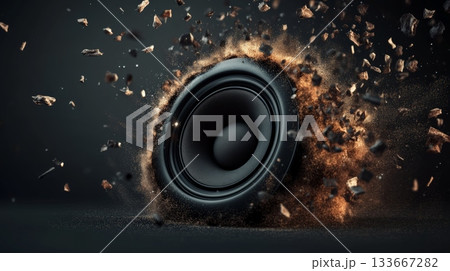 Powerful audio speaker exploding and emitting...のイラスト素材 [133667282] - PIXTA