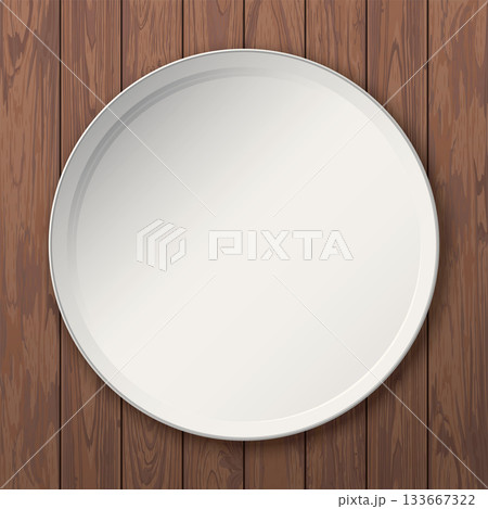 Top view of blank circle plate place on wooden table background Top view of blank circle plate place on wooden table background 133667322