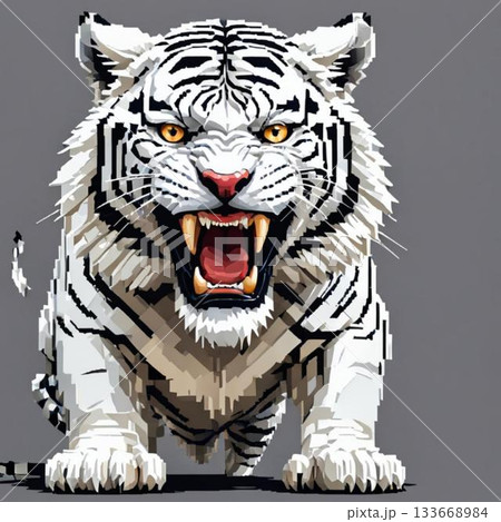 かわいいドット絵　ホワイトタイガーさん ラインスタンプ風 133668984