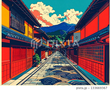 金沢の古い町並み イラスト 金沢の古い町並み イラスト 133669367