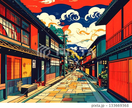 金沢の古い町並み イラスト 金沢の古い町並み イラスト 133669368