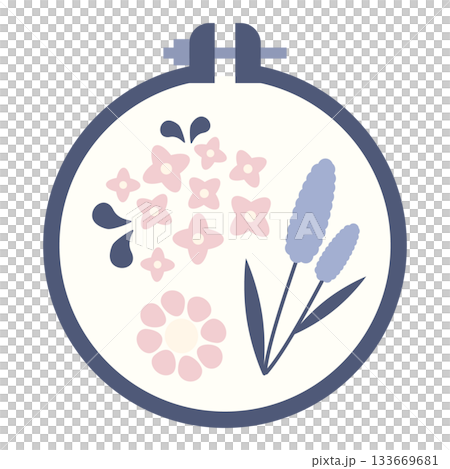お花の刺繍がされた刺繍枠のイラスト素材 133669681
