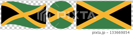 Jamaica flag collection, round flag of Jamaica in circle shape, wavy flag of Jamaica and squared flag of Jamaica Jamaica flag collection, round flag of Jamaica in circle shape, wavy flag of Jamaica and squared flag of Jamaica 133669854