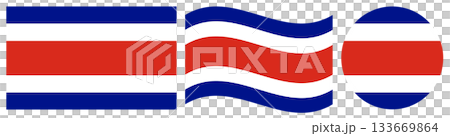 The Civil flag of Costa Rica collection. Round civil flag of Costa Rica in circle shape. Wavy flag of Costa Rica isolated. The Civil flag of Costa Rica collection. Round civil flag of Costa Rica in circle shape. Wavy flag of Costa Rica isolated. 133669864