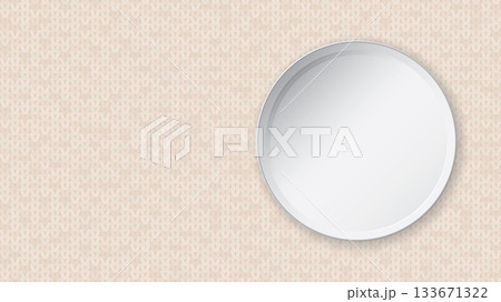 Top view of blank circle plate place on beige tablecloth background Top view of blank circle plate place on beige tablecloth background 133671322