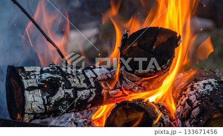 《AI画像》燃え盛る焚き火の炎 133671456