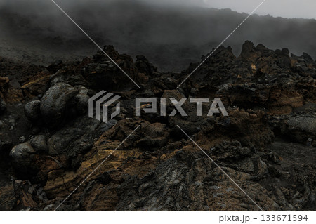 The texture of volcanic lava. Mount Etna. Sicily The texture of volcanic lava. Mount Etna. Sicily 133671594