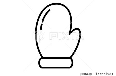 冬の防寒用ミトン型手袋の白黒イラストアイコン素材 133671984