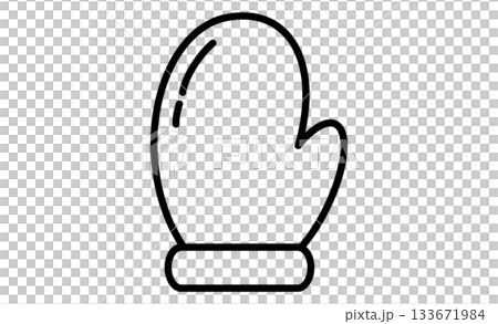 冬の防寒用ミトン型手袋の白黒イラストアイコン素材 133671984