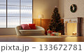 Christmas living room with festive decor and warm ambiance. 3D render illustration 133672781