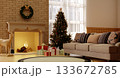 Cozy Christmas living room with decorations and warm lighting. 3D render illustration 133672785