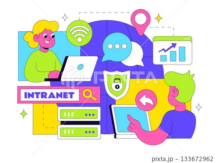 Intranet Internet Network Connection Technology Vector Illustration to Share Confidential Company Information and Website in a Flat Cartoon Background Intranet Internet Network Connection Technology Vector Illustration to Share Confidential Company Information and Website in a Flat Cartoon Background 133672962