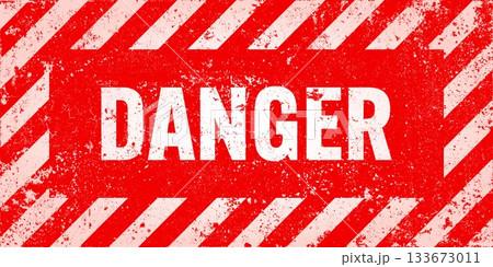 Warning sign with red and white diagonal lines. Attention, danger or caution symbol. Construction site signage, road safety notice, hazard banner, security alert shield. Vector illustration Warning sign with red and white diagonal lines. Attention, danger or caution symbol. Construction site signage, road safety notice, hazard banner, security alert shield. Vector illustration 133673011
