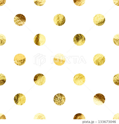 Gold foil seamless texture, shiny handmade circles. Golden glittering pattern. Shining hand drawn background. Wedding, greeting card decoration elements. Modern minimalist art. Vector illustration Gold foil seamless texture, shiny handmade circles. Golden glittering pattern. Shining hand drawn background. Wedding, greeting card decoration elements. Modern minimalist art. Vector illustration 133673046