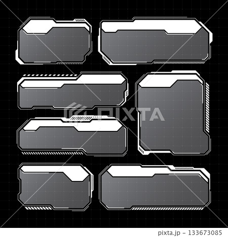 White futuristic HUD, UI elements. Sci-fi user interface text boxes, callouts. Warning message frames, information boxes template. Modern game interface layout in digital style. Vector illustration 133673085