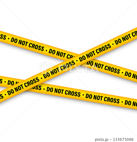 Barricade construction tape. Colorful police warning line, brightly colored danger or hazard stripe, ribbon. Restricted area, zone. Attention symbol. Vector illustration 133673086