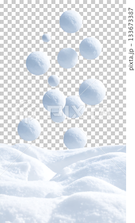 冬日景象，雪球漂浮在白色的空間中，營造出柔和的季節氛圍。 133673387