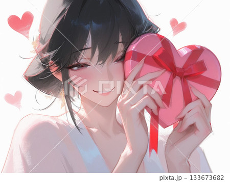 バレンタインチョコを持った女の子 133673682