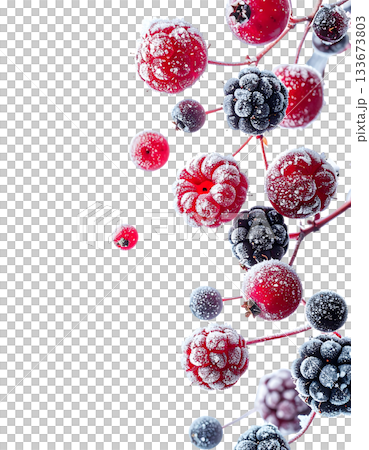 氷の結晶に包まれた浮遊ベリーの静かな冬のテクスチャ 133673803