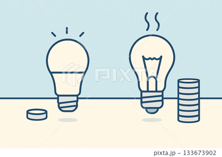 LED電球と白熱電球の電気代比較・節約イラスト(省エネ・コスト差) LED電球と白熱電球の電気代比較・節約イラスト(省エネ・コスト差) 133673902