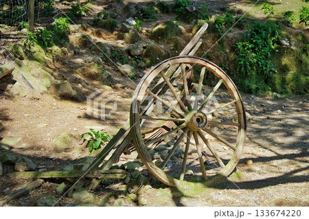 Vintage Cart Wheel And Suspension Spring 133674220