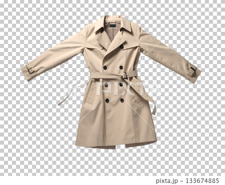 一件風衣漂浮在空中，展現出一種極簡主義的寧靜。 133674885