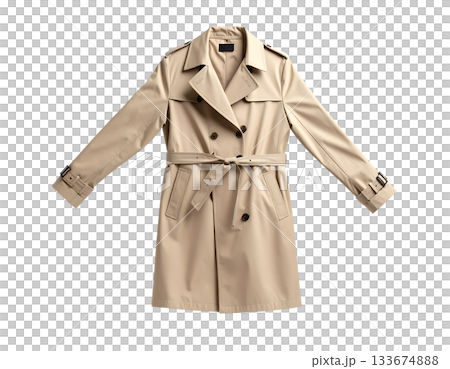 一件風衣漂浮在空中，展現出一種極簡主義的寧靜。 133674888