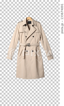 一件風衣漂浮在空中，展現出一種極簡主義的寧靜。 133674891