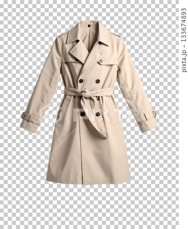 一件風衣漂浮在空中，展現出一種極簡主義的寧靜。 133674893