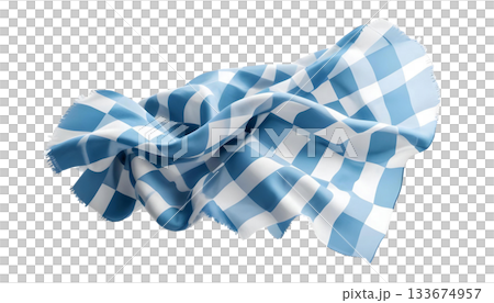 Blue and white checkered cloth on a transparent background, evoking Bavarian culture with beer stein and pretzel elements Blue and white checkered cloth on a transparent background, evoking Bavarian culture with beer stein and pretzel elements 133674957
