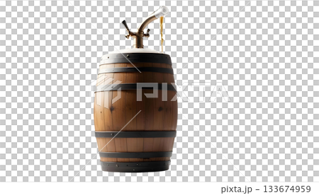 A wooden barrel on a metal stand, capturing the spirit of Oktoberfest, with transparent background A wooden barrel on a metal stand, capturing the spirit of Oktoberfest, with transparent background 133674959
