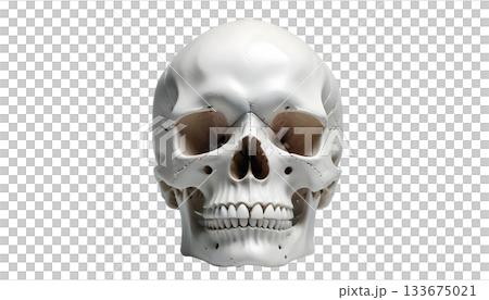 A detailed human skull on a transparent background, perfect for Halloween and witchcraft themes 133675021