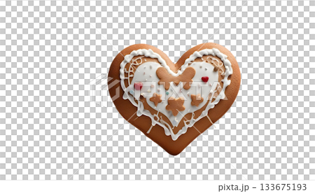 A cookie in the shape of a heart, adorned with a red heart, amidst a festive Oktoberfest backdrop A cookie in the shape of a heart, adorned with a red heart, amidst a festive Oktoberfest backdrop 133675193