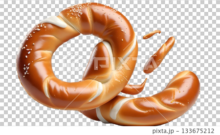A single pretzel against a transparent backdrop, symbolizing Oktoberfest and the festive Bavarian culinary experience A single pretzel against a transparent backdrop, symbolizing Oktoberfest and the festive Bavarian culinary experience 133675212