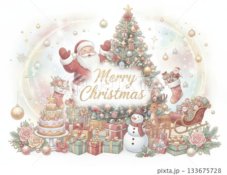 キラキラ輝くクリスマスの幻想的な背景:サンタクロースと冬のイベント素材 キラキラ輝くクリスマスの幻想的な背景:サンタクロースと冬のイベント素材 133675728