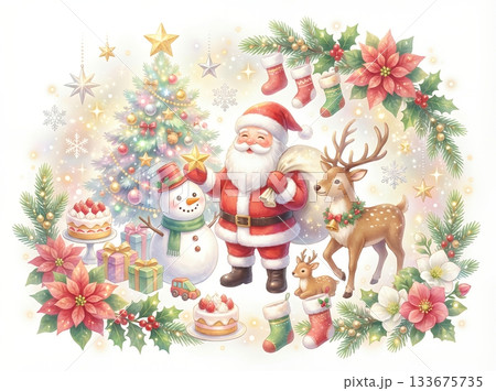 キラキラ輝くクリスマスの幻想的な背景:サンタクロースと冬のイベント素材 キラキラ輝くクリスマスの幻想的な背景:サンタクロースと冬のイベント素材 133675735
